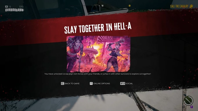 an image of Dead Island 2 gameplay showing the coop pop-up