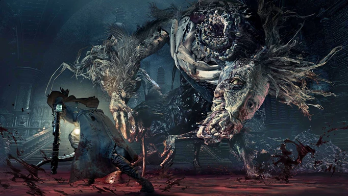 A Hunter confronts Ludwig the Accursed in Bloodborne