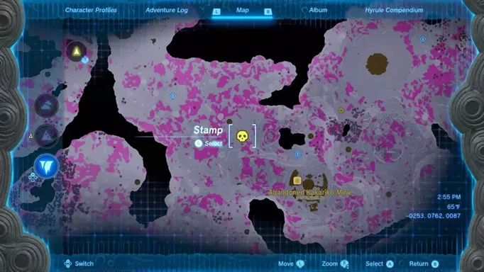 image of the Tears of the Kingdom map showing the location of the Stone Talus that drops two Diamonds