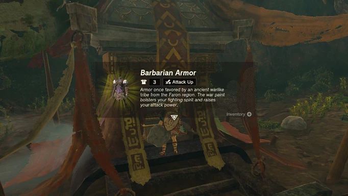 Link examines the Barbarian Armor in The Legend of Zelda: Tears of the Kingdom