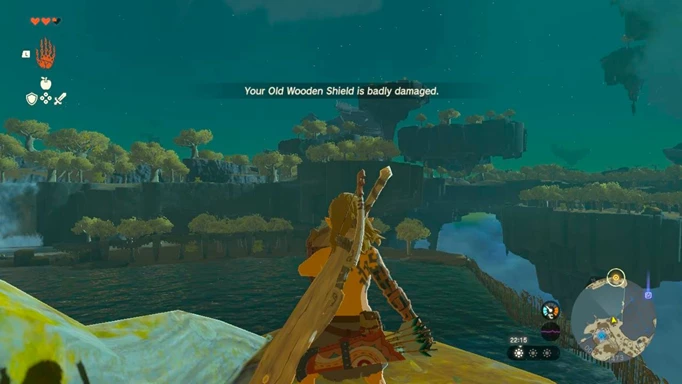 a message pop up telling link that his weapon is badly damaged in Zelda: Tears of the Kingdom