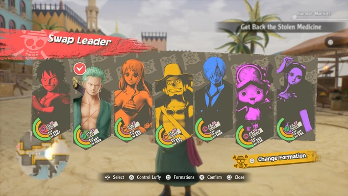 Character screen in One Piece Odyssey