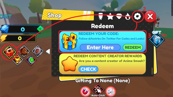 Screenshot showing you how to redeem Anime Smash Simulator codes