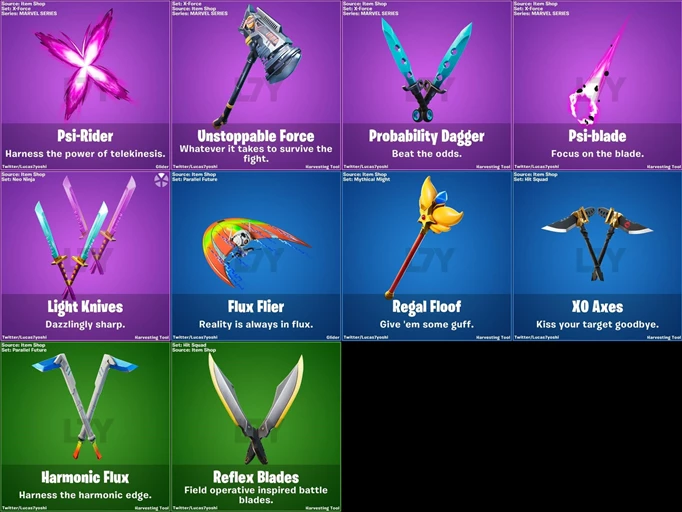 Leaked Fortnite Pickaxes & Gliders