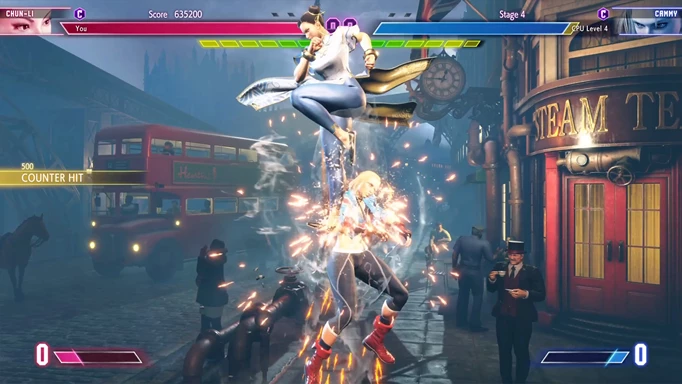 Chun-Li hitting Cammy with the Yoso Kick in Street Fighter 6