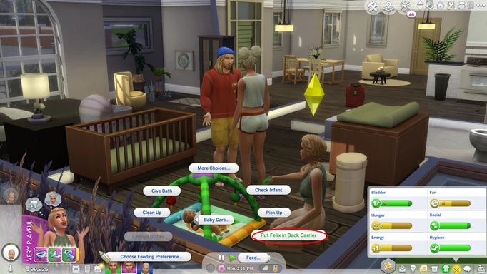 The Sims 4 Growing Together baby carrier interaction