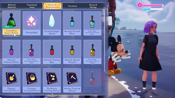 How to make a Crystalline Green Potion in Disney Dreamlight Valley