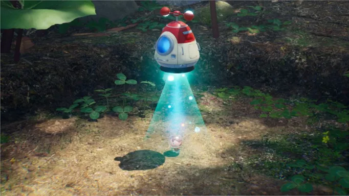 Image of Olimar and a spaceship in Pikmin 4