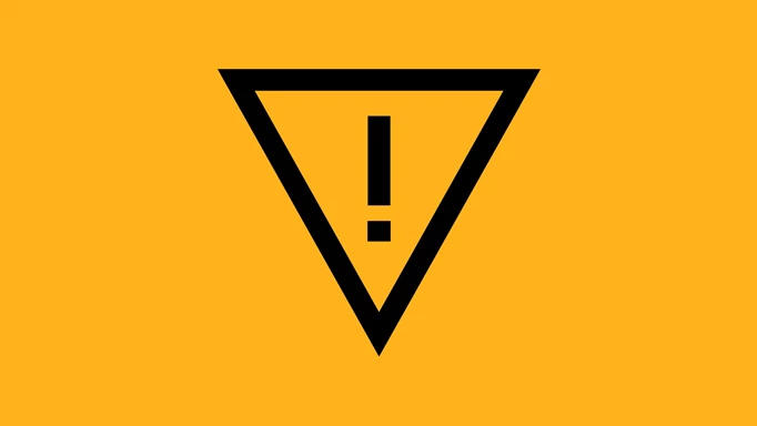 An exclamation point inside an upside down triangle on a yellow background.