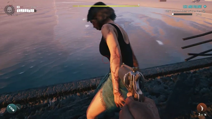 an image of Dead Island 2 gameplay showing a zombie being kicked off the pier in Like and Follow