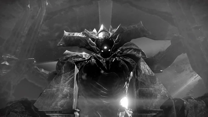 Oryx looming above in the final fight of the King's Fall raid