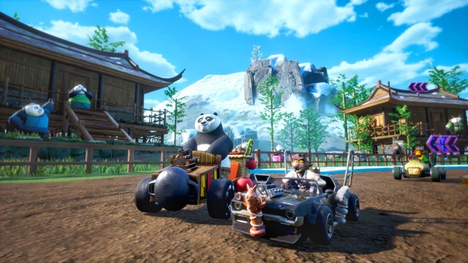Po, Mr Wolf and Fiona all racing in Dreamworks All-Star Racing