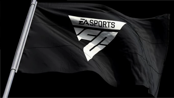Key art of a black flag with the white EA Sports FC logo on it