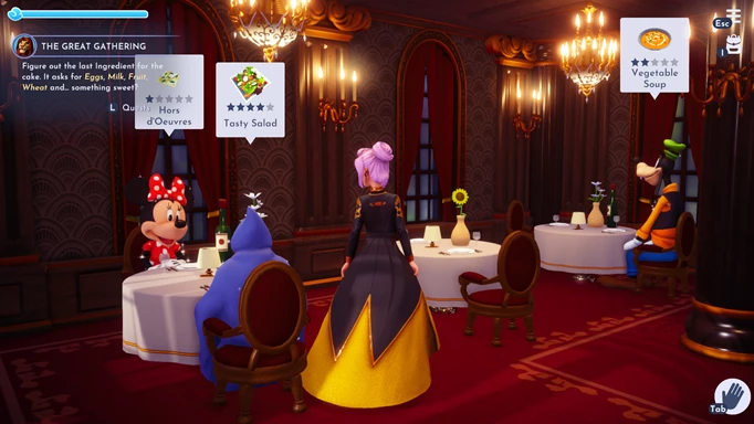 Screenshot of patrons at Chez Remy in Disney Dreamlight Valley