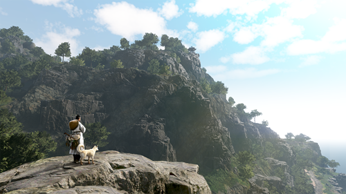 A character exploring a mountain range in Black Desert Online’s Land of the Morning Light expansion