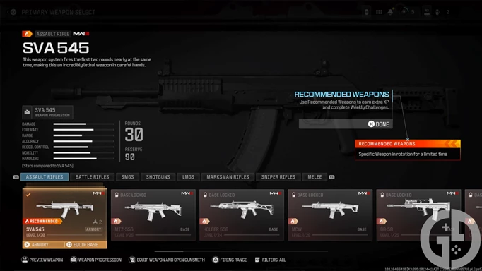 Image of recommended weapons in MW3