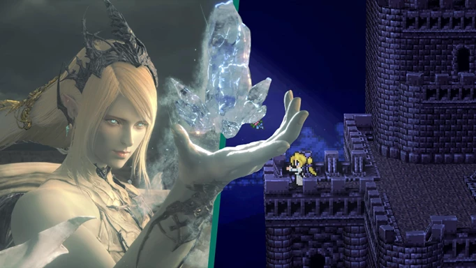 Split image of Shiva in Final Fantasy XVI and the opera scene in Final Fantasy VI