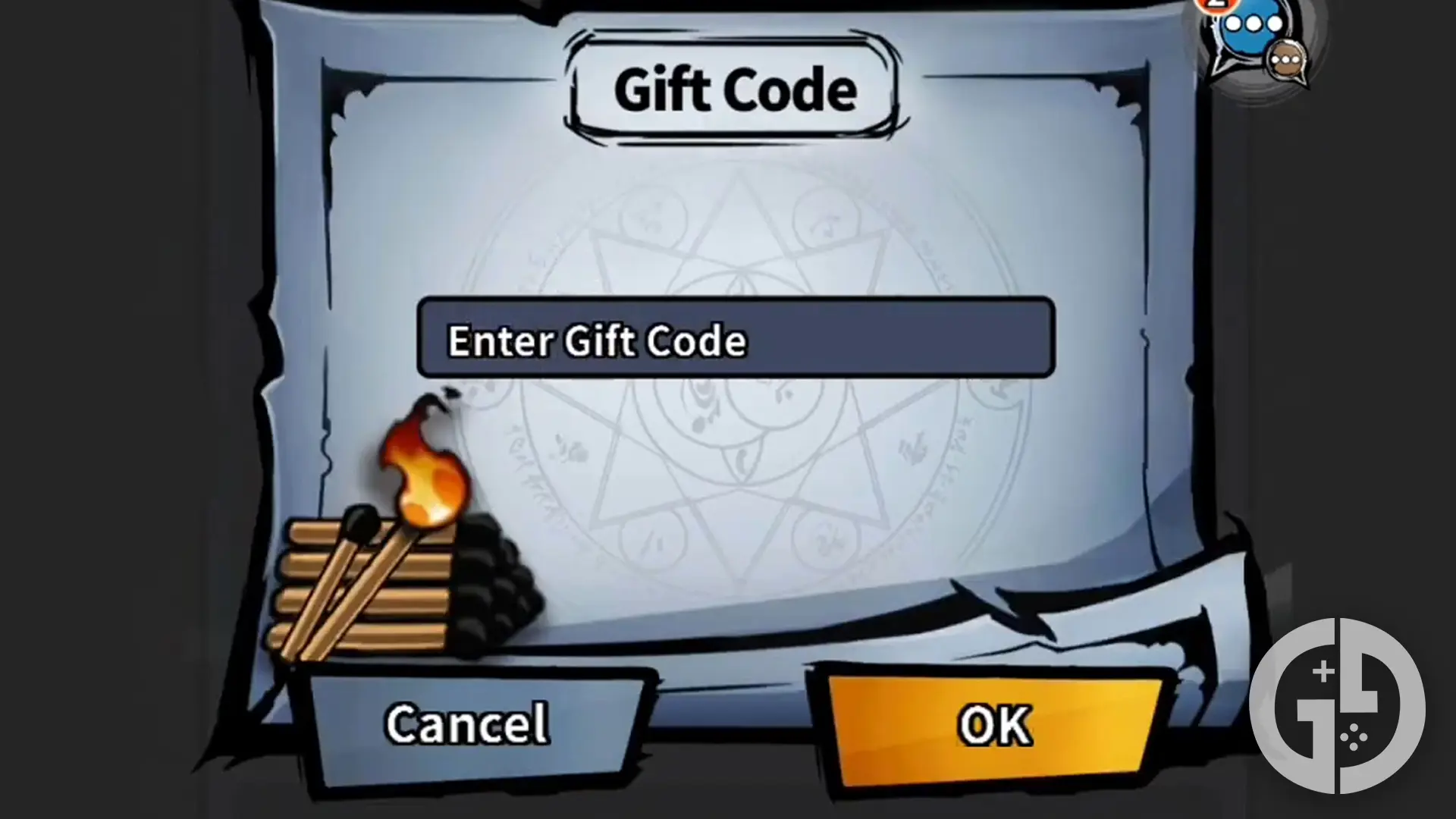The gift codes menu in Heroic Darkrise