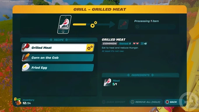 Some early recipes unlocked with the Grill in LEGO Fortnite