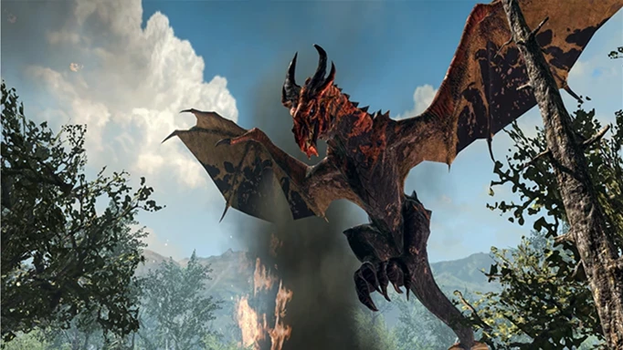 Dragon flying in Skyrim