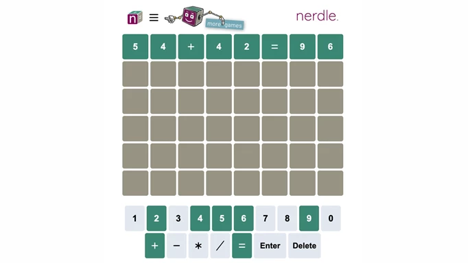 Screenshot showing a past win for Nerdle on the board