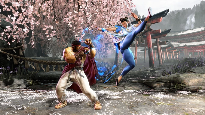 Ryu and Chun Li fighting in Street Fighter 6