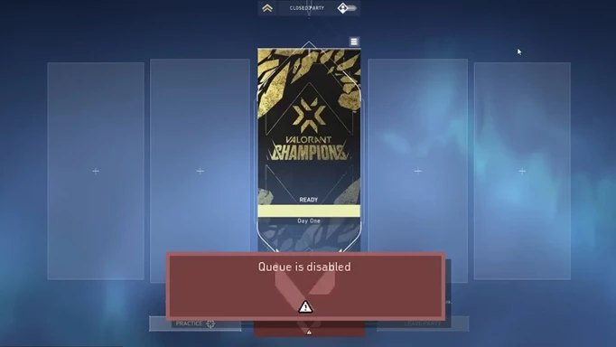 a screenshot of the VALORANT competitive queue disabled bug in-game