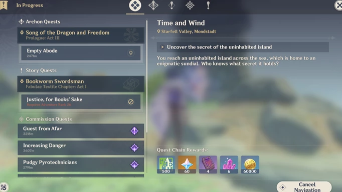 quest log for time and wind quest