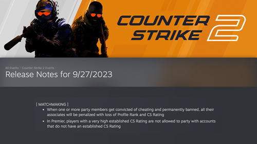 The patch notes from Valve concerning cheaters in Counter-Strike 2.