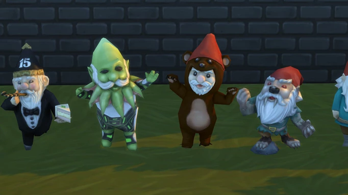 Sims 4 gnomes in a line