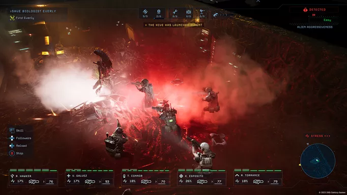an image of Aliens Dark Descent gameplay showing marines fighting an alien