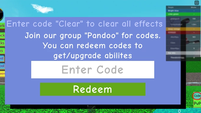 Screenshot showing how to redeem the first 3 Player Tycoon codes.
