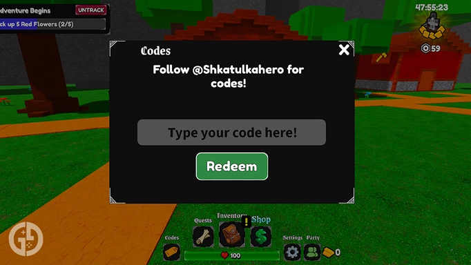 Image of the code redemption screen in Classic RPG