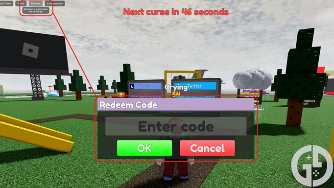 Image showing you how to redeem codes in Curse Randomizer