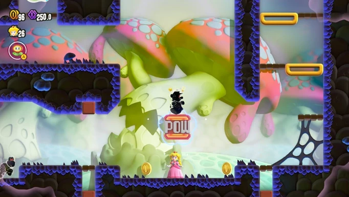 A dark level from the Fungi Mines in Super Mario Bros Wonder