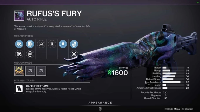Destiny 2 Rufus's Fury: Rufus's Fury perks