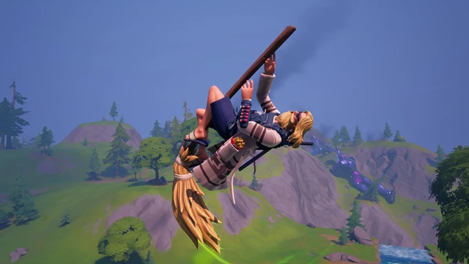 A player using a Witch Broom in Fortnite