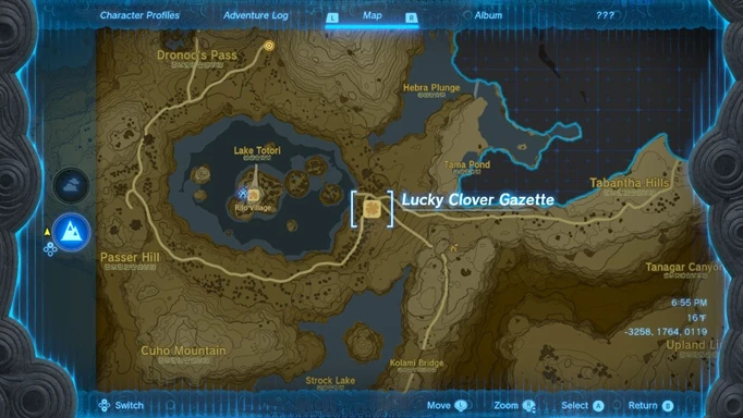 a map screenshot showing the location of the Lucky Clover Gazzette