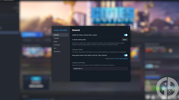 Image showing you how to enable the developer UI in Cities Skylines