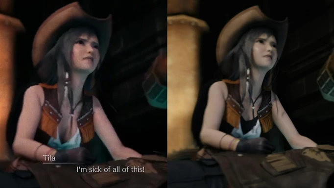 The change to Tifa's costume in Final Fantasy 7 Remake Intergrade, displayed with images from before and after the addition of a black top.