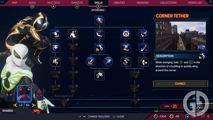 The shared skill tree in Marvel's Spider-Man 2