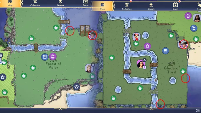 Disney Dreamlight Valley map showing all posible Emerald spawn points