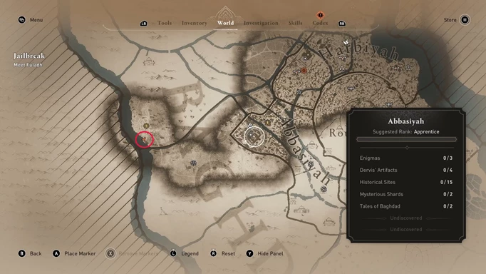 image of the treasure location for the 'Left Behind Enigma' in Assassin's Creed: Mirage