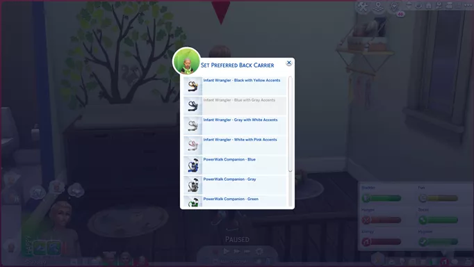 Варианты расцветок детской переноски «The Sims 4 Растем вместе»