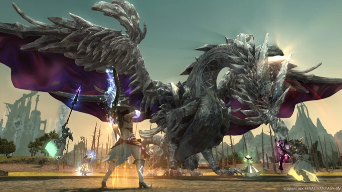 Final Fantasy 14 combat with a dragon