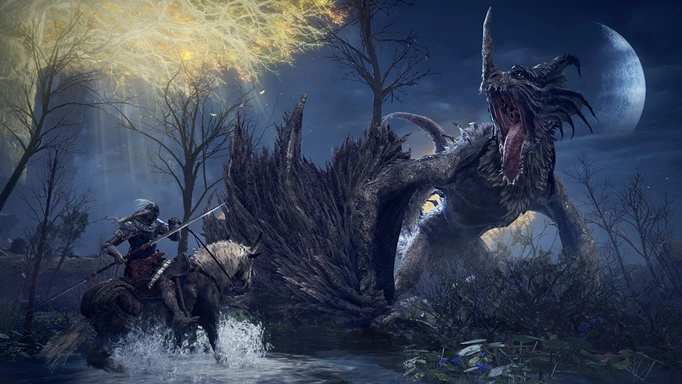 an image of a dragon in Elden Ring, the best dragon game to play in 2023