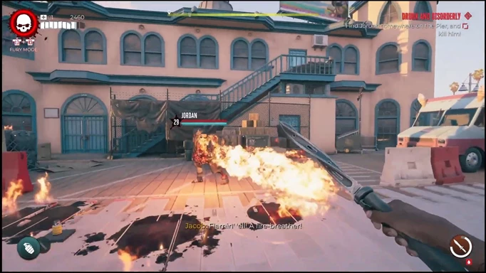 an image of Dead Island 2 gameplay showing the Jordan zombie