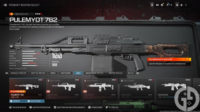 Image of the PULEMYOT 762 in the LMG section of MW3