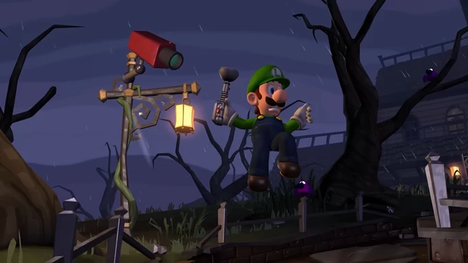 Luigi being teleported to the haunted mansion in Luigi's Mansion 2