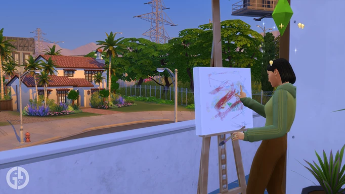 A Sim painting a playful painting in The Sims 4